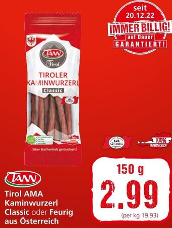 Spar Tirol AMA Kaminwurzerl Classic oder Feurig aus Österreich 150 g Angebot