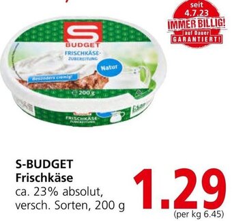 Spar S-BUDGET Frischkäse ca. 23% absolut, versch. Sorten, 200 g Angebot