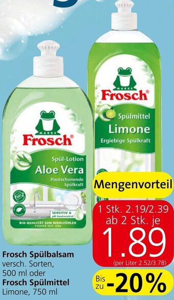 Spar Frosch Spülbalsam versch. Sorten, 500 ml oder Frosch Spülmittel Limone, 750 ml Angebot