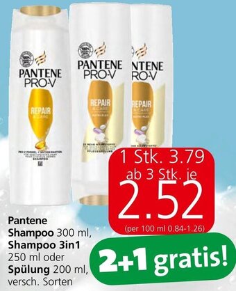 Spar Pantene Shampoo 300 ml, Shampoo 3in1 250 ml oder Spülung 200 ml Angebot