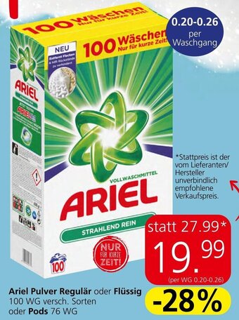 Spar Ariel Pulver Regulär oder Flüssig 100 WG versch. Sorten oder Pods 76 WG Angebot