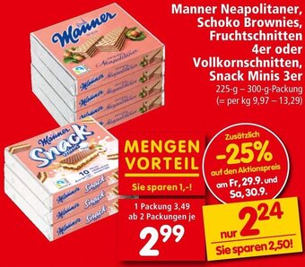 Interspar Manner Neapolitaner, Schoko Brownies, Fruchtschnitten 4er oder Vollkornschnitten, Snack Minis 3er 225-g-300-g-Packung Angebot