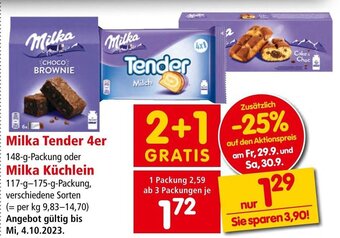 Interspar Milka Tender 4er 148-g-Packung oder Milka Küchlein 117-g-175-g-Packung, verschiedene Sorten Angebot