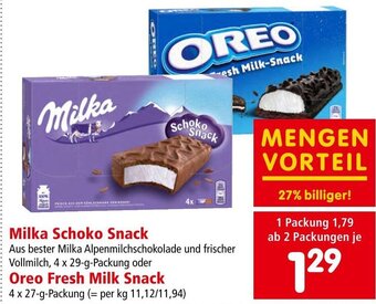Interspar Milka Schoko Snack 4 x 29-g-Packung Oreo Fresh Milk Snack 4 x 27-g-Packung Angebot