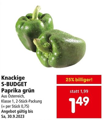 Interspar Knackige S-BUDGET Paprika grün Angebot