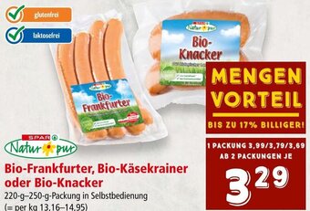 Interspar Bio-Frankfurter, Bio-Käsekrainer oder Bio-Knacker 220-g-250-g-Packung in Selbstbedienung Angebot