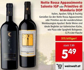 Interspar Notte Rossa Appassimento Salento IGP oder Primitivo di Manduria DOP 0,75 Liter Angebot