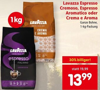 Interspar Lavazza Espresso Cremoso, Espresso Aromatico oder Crema e Aroma Ganze Bohne, 1-kg-Packung Angebot