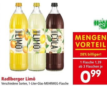 Interspar Radlberger Limö Verschiedene Sorten, 1-Liter-Glas-MEHRWEG-Flasche Angebot