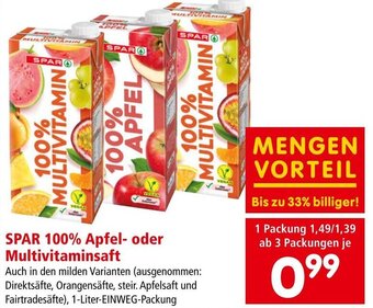Interspar SPAR 100% Apfel- oder Multivitaminsaft 1 Liter Angebot