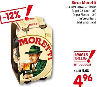 Interspar Birra Moretti 0,33-Liter-EINWEG-Flasche Angebot