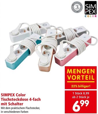 Interspar SIMPEX Color Tischsteckdose 4-fach mit Schalter Angebot