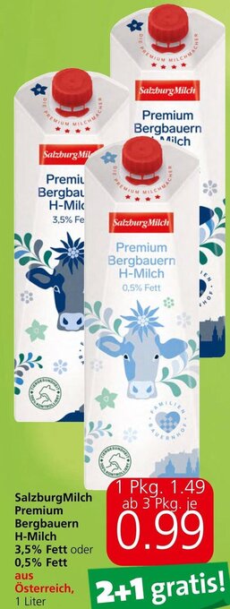 Eurospar Salzburg Milch Premium Bergbauern H-Milch 3,5% Fett oder 0,5% Fett 1 Liter Angebot