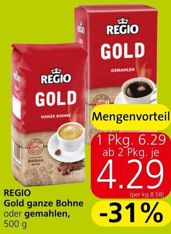 Eurospar REGIO Gold ganze Bohne oder gemahlen, 500 g Angebot