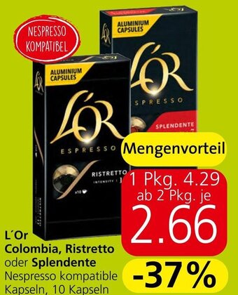 Eurospar L'Or Colombia, Ristretto oder Kapseln, 10 Kapseln Angebot
