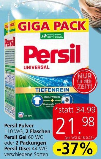 Eurospar Persil Pulver 110 WG, 2 Flaschen Persil Gel 60 WG oder 2 Packungen Persil Discs 44 WG verschiedene Sorten Angebot