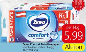 Eurospar Zewa Comfort Toilettenpapier verschiedene Sorten, 3-lagig, Angebot