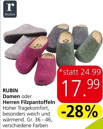 Eurospar RUBIN Damen oder Herren Filzpantoffeln Angebot