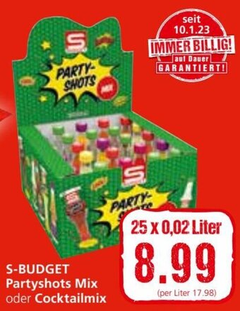 Eurospar S-BUDGET Partyshots Mix oder Cocktailmix 25 x 0,02 Liter Angebot