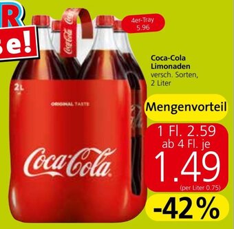 Eurospar Coca-Cola Limonaden versch. Sorten, 2 Liter Angebot