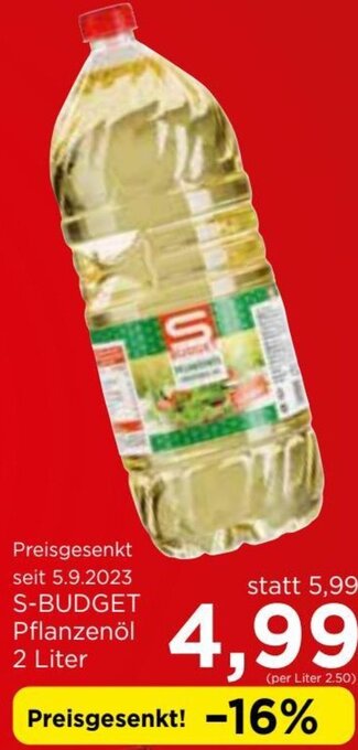 Eurospar S-BUDGET Pflanzenöl 2 Liter Angebot