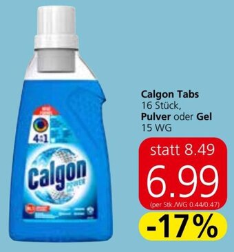 Eurospar Calgon Tabs 16 Stück, Pulver oder Gel 15 WG statt 8.49 Angebot