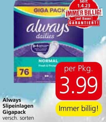 Eurospar Always Slipeinlagen Gigapack versch. sorten Angebot