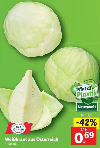 Lidl Weißkraut aus Österreich per kg Angebot