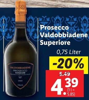 Lidl Prosecco Valdobbiadene Superiore 0,75 Liter Angebot