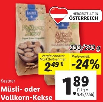 Lidl Kastner Müsli- oder Vollkorn-Kekse 200/250 g Angebot