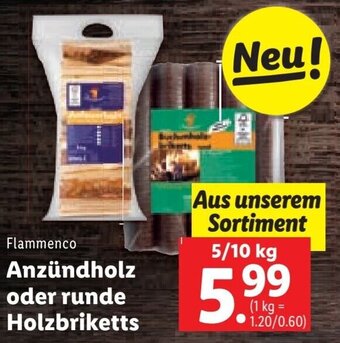 Lidl Flammenco Anzündholz oder runde Holzbriketts 5/10 kg Angebot