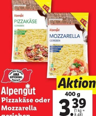 Lidl Pizzakäse oder Mozzarella gerieben 400g Angebot