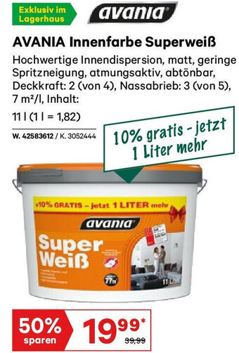 Lagerhaus AVANIA Innenfarbe Superweiß 1 Liter Angebot