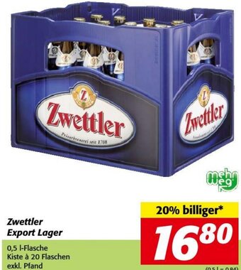 Nah&Frisch Zwettler Export Lager 0,5 l-Flasche Angebot