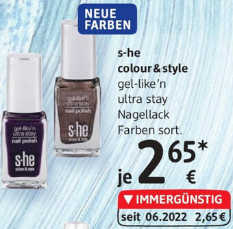 dm s-he colour & style gel-like'n ultra stay Nagellack Farben sort. Angebot