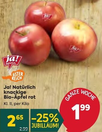 Billa Ja! Natürlich knackige Bio-Äpfel rot KI. II, per Kilo Angebot