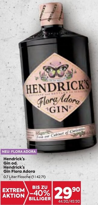 Billa Hendrick's Gin od. Gin Flora Adora 0,7 Liter Flasche Angebot