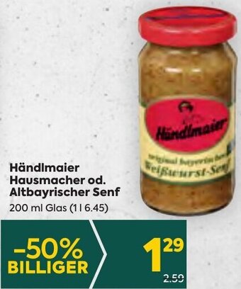 Billa Händlmaier Hausmacher od. Altbayrischer Senf 200 ml Glas Angebot