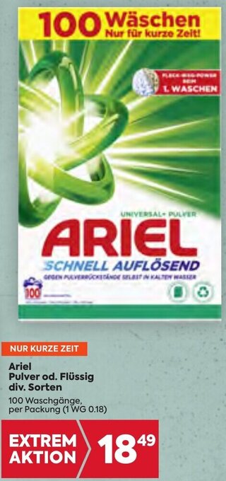 Billa Ariel Pulver od. Flüssig div. Sorten 100 Waschgänge, per Packung Angebot