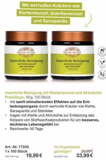 Innerliche Reinigung mit Klettenwurzel und Aktivkohle Presslinge, 40g, 100 Stück