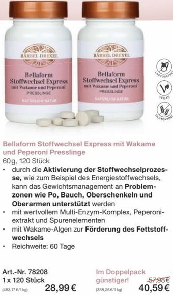 Bärbel Drexel Bellaform Stoffwechsel Express mit Wakame und Peperoni Presslinge 60g, 120 Stück Angebot