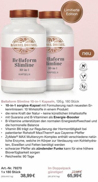 Bärbel Drexel Bellaform Slimline 10-in-1 Kapseln, 126g, 180 Stück Angebot