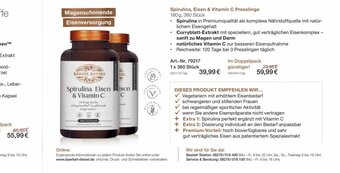 Spirulina, Eisen & Vitamin C Presslinge 180g, 360 Stück