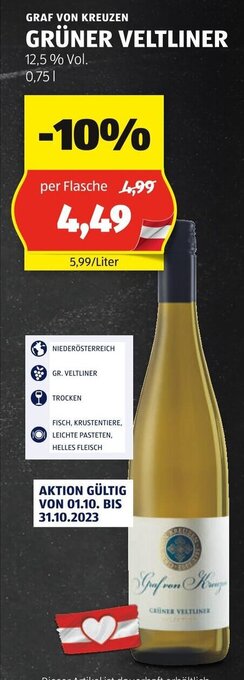 Hofer GRAF VON KREUZEN GRÜNER VELTLINER 0,75 L Angebot