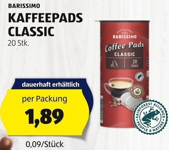 Hofer BARISSIMO KAFFEEPADS CLASSIC 20 Stk. Angebot