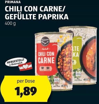 Hofer PRIMANA CHILI CON CARNE/ GEFÜLLTE PAPRIKA 400g Angebot