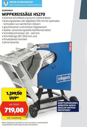 Hofer SCHEPPACH WIPPKREISSÄGE HS270 Angebot