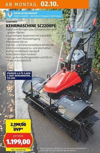 Hofer SCHEPPACH KEHRMASCHINE SC2200PE Angebot