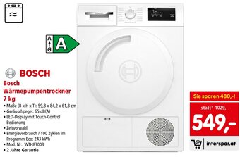 Interspar Bosch Wärmepumpentrockner 7 kg Angebot