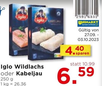 Unimarkt Iglo Wildlachs oder Kabeljau 250 g Angebot